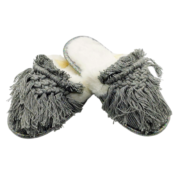Pantufas em Macramé Cinza